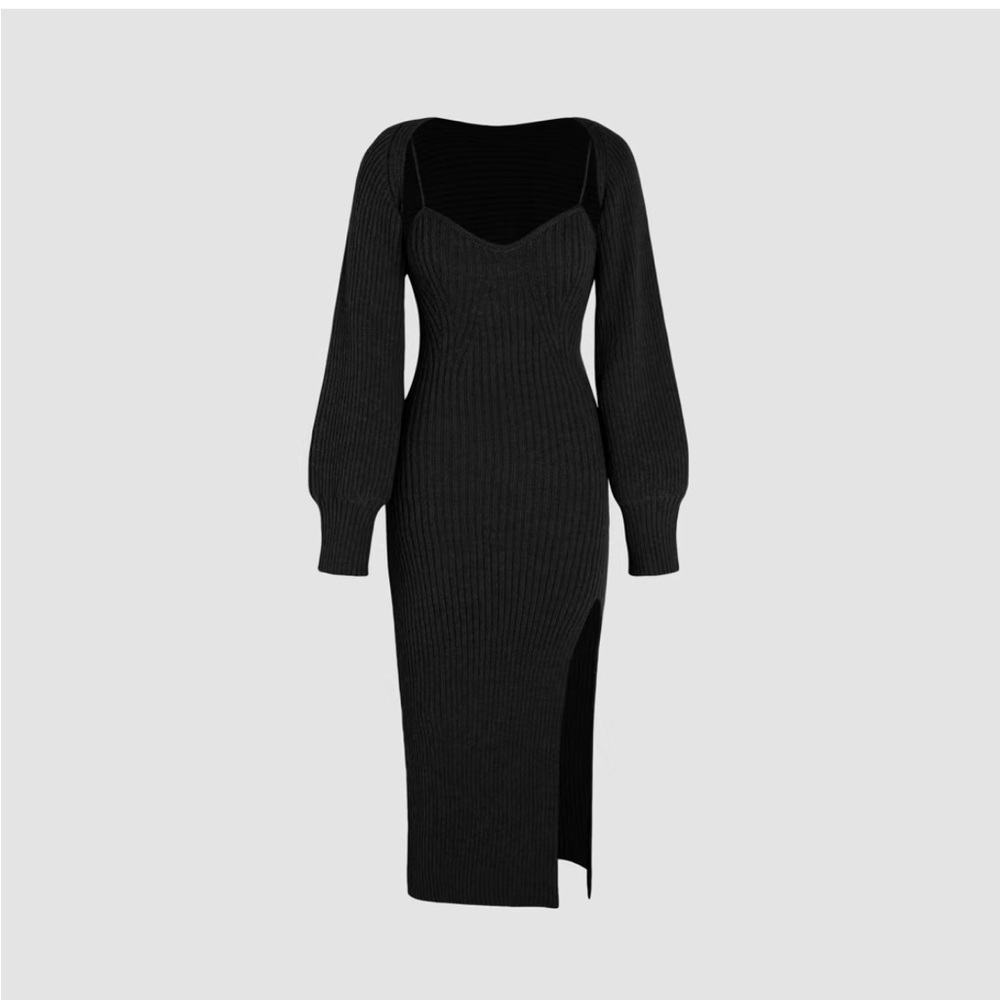 Cider Black Ribbed Dress w/ Arm Cover